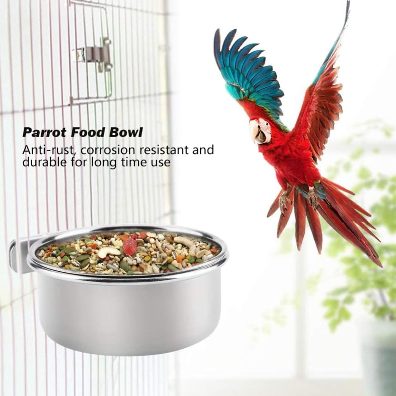 Lexziuo 2PCS Stainless Steel Bird Feeding Dish Cup - Parrot Food & Water Bowl, Chinchilla Feeder, Durable Cage Mounted Bird Feeders for Cockatiels, Lovebirds & Small Pets image number 5