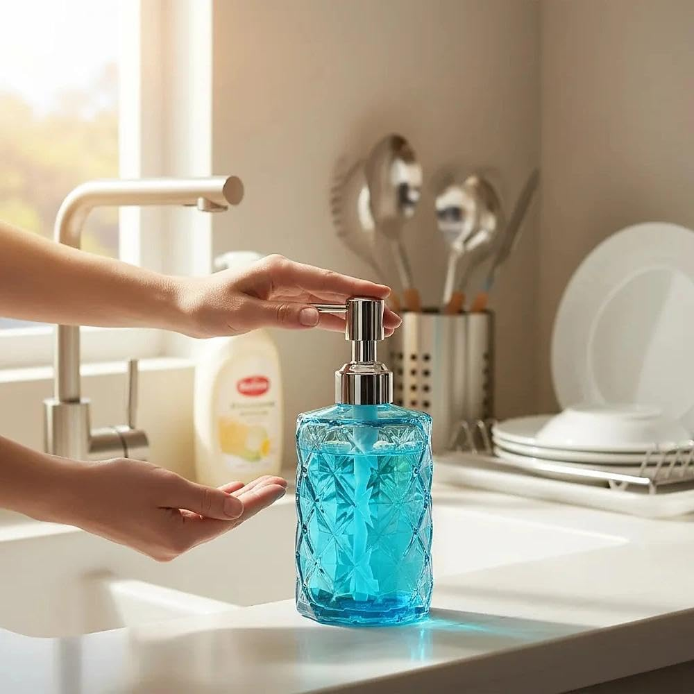 Glass Soap Dispenser with Rust-Proof 304 Stainless Steel Pump, Compatible with Soap, Lotion, Dish Soap, Shampoo & Body Cleanser for Bathroom, Kitchen & Office Use - Haheihei image number 3