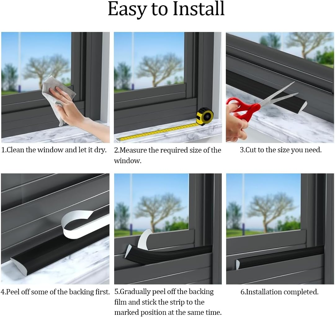 16.4 Ft Draft Excluder Strip for Windows and Doors,Wedge Shape Weather Seal Strip,Door Sealing Window Insulation Foam Tape,Black image number 4