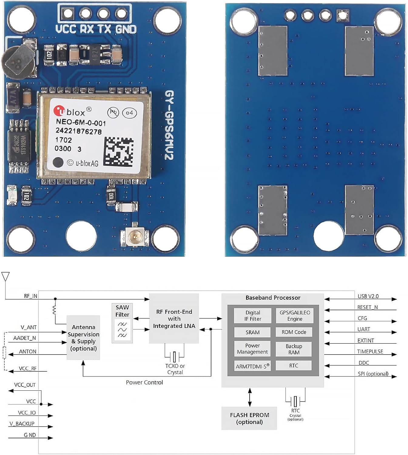 3Pcs GY-NEO6MV2 NEO-6M GPS Module NEO6MV2 with Flight Control EEPROM MWC APM2.5 Large Antenna for for Arduino EEPROM APM 2.5 image number 2