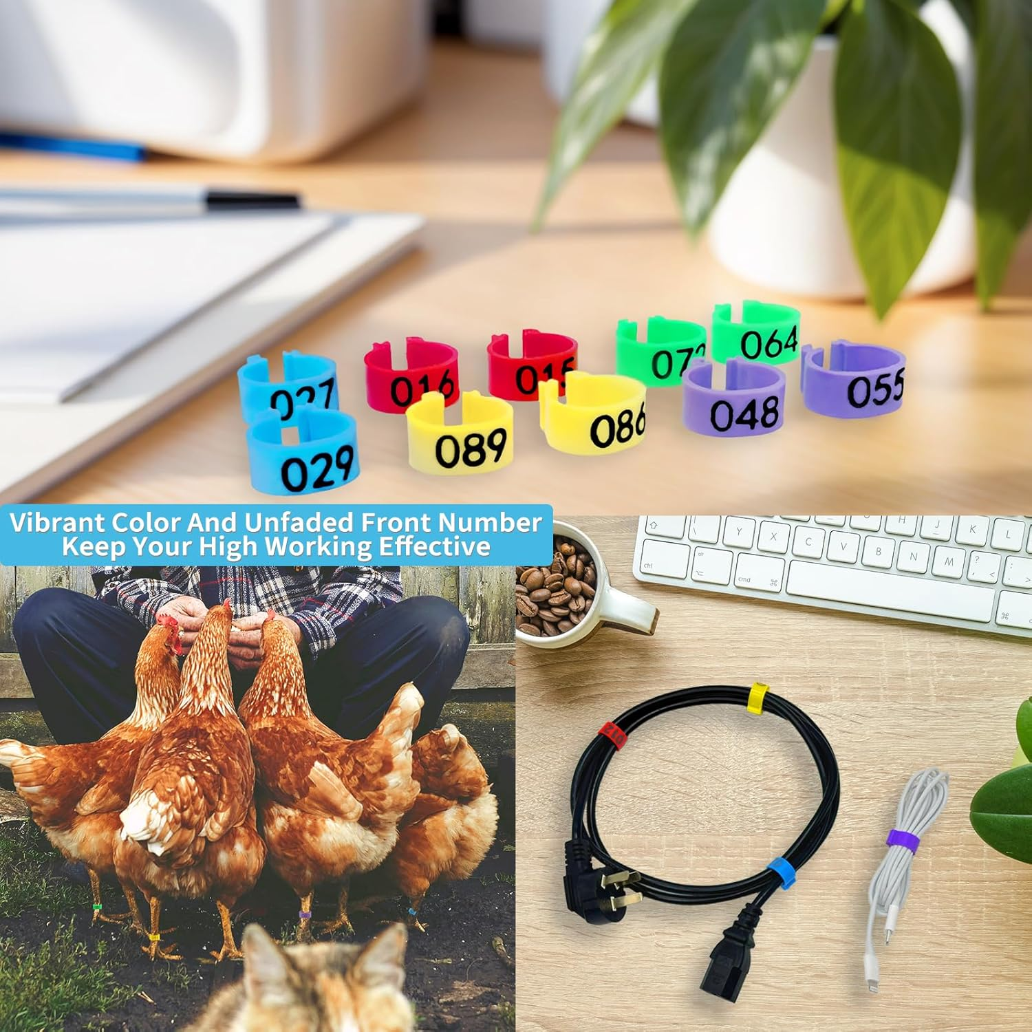 ZOHEA 100 PCS Plastic Chicken Identification Ring, 16Mm 5 Colors Pigeon Foot Rings, Numbered Poultry Leg Bands for Ducks, Chickens, Goose, Pigeon, Turkey image number 4