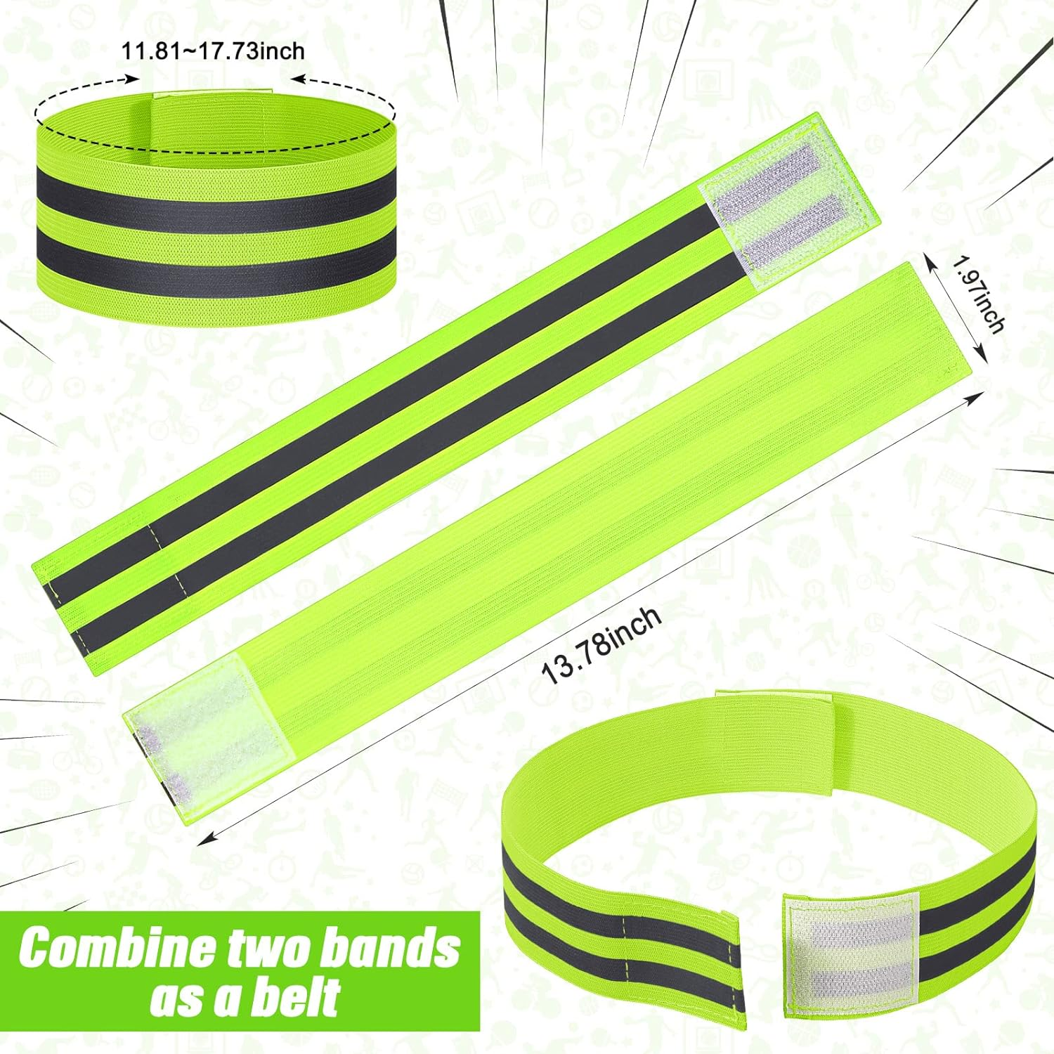 Zubebe 48 Pieces Reflective Bands Reflector Bands for Wrist, Arm, Ankle, Leg, High Visibility Reflective Gear Safety Reflector Tape Straps for Night Walking, Cycling and Running - Green image number 2