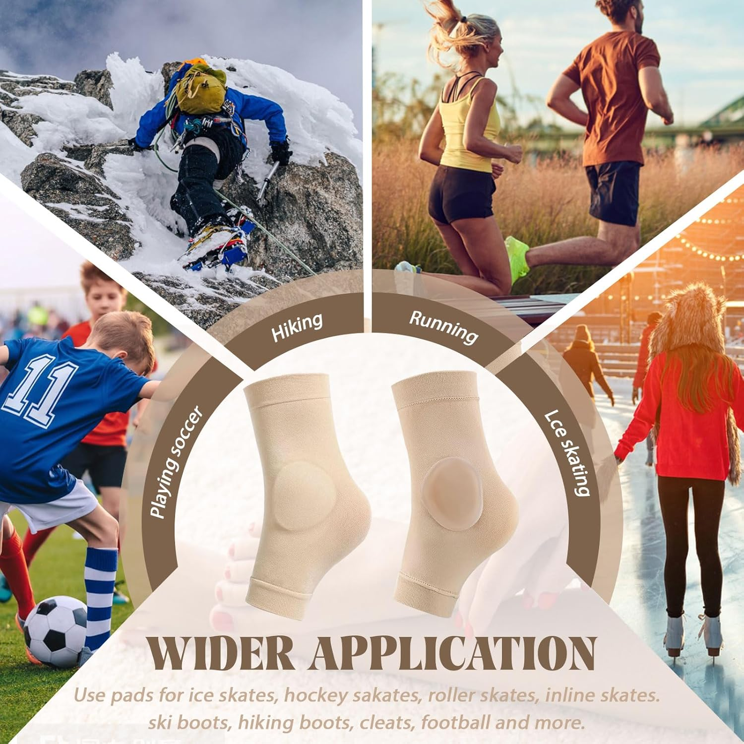 2 Pairs Ankle Protector Gel Sleeve, Malleolar Padded Skate Socks with Silicone Pads for Figure Skating, Roller, Hockey, Boots, Brace, Splints, Shoes, Ankle Support Cushion, Ankle image number 5