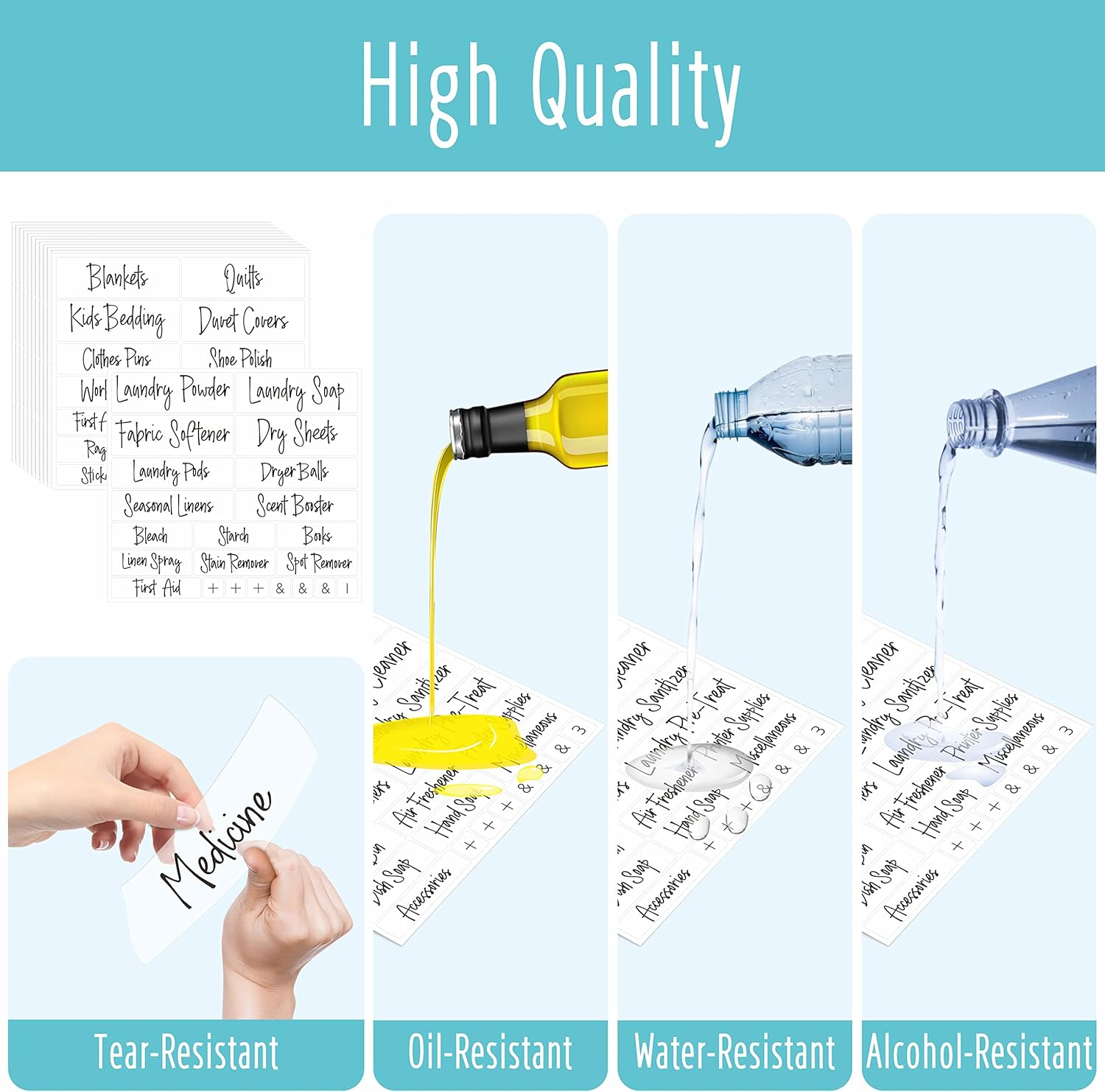 Hebayy 242 Pcs Laundry Room, Linen Closet & Office Labels, 220 Pre-Printed Waterproof Oil&Tear Resistant Removable Stickers, 22 Blank Ones, No Residue for Home Office Craft Room Organization image number 5