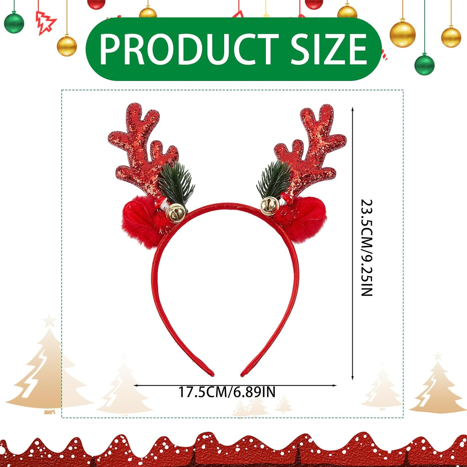 NICENEEDED Reindeer Antlers Headband Red Sequins Christmas Headbands with Deer Antlers Halloween Party Cosplay Costume Decorations for Adults image number 3