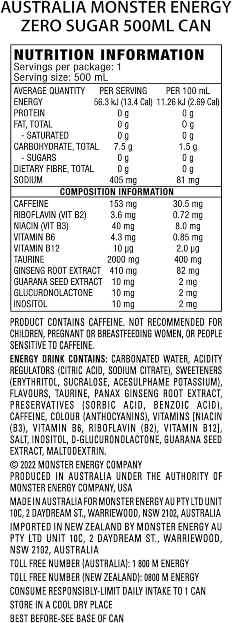 Monster Energy Drink Original Zero Sugar 24 X 500Ml image number 1