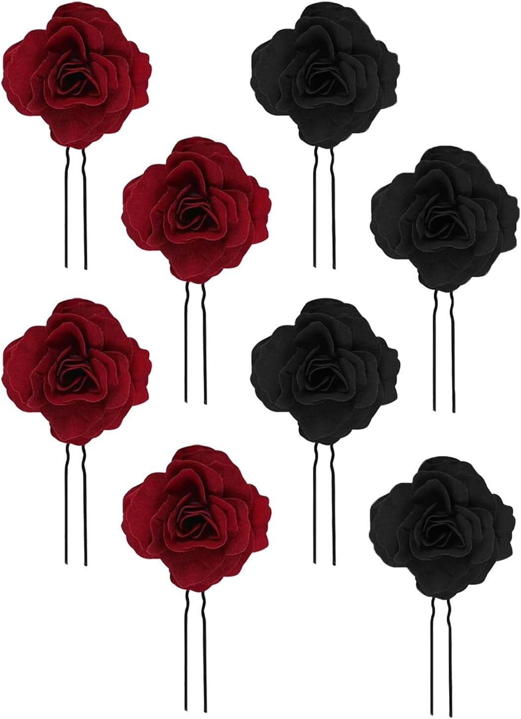 8 Pieces of Red Rose Flower Clips, Flower Hair Clips, Rose Hair Accessories, Wedding Rose Hair Clips, Handmade Rose Hair Clips, Suitable for Parties, Weddings, Dances (Burgundy + Black)