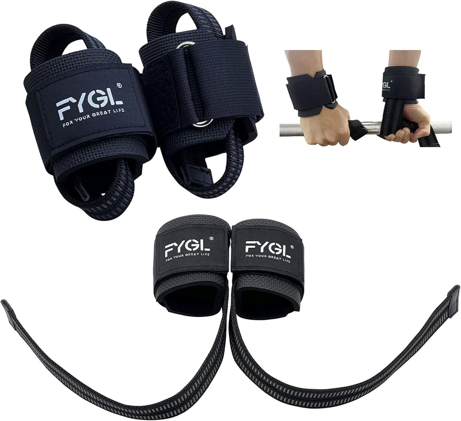 FYGL Lifting Straps with Dura Rubber Grip, No-Slip Nylon Wrist Strap with Neoprene Support for Weightlifting, Powerlifting, Deadlifts image number 3