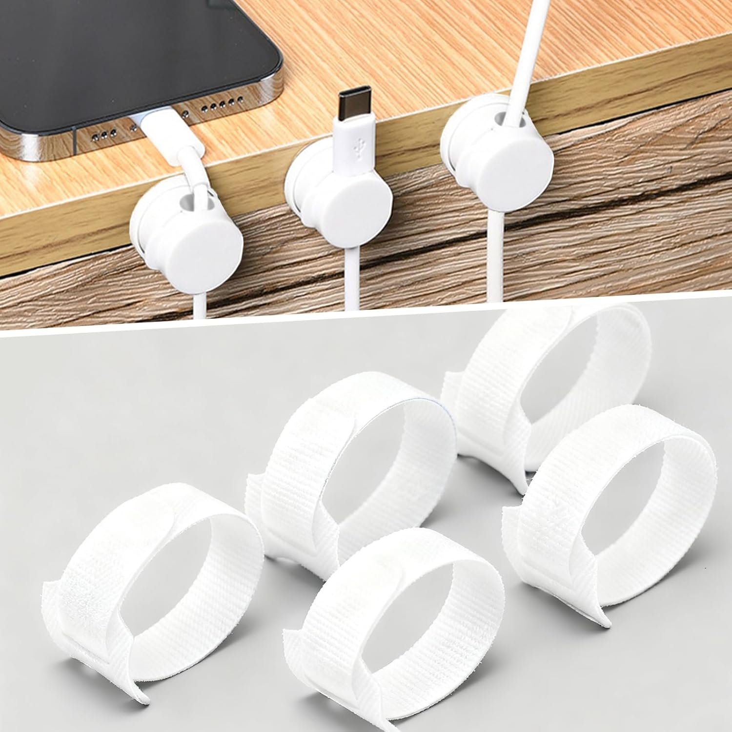 Luojinluoda 6 Pack Spring Cable Clips Upgrade Rotatable Cord Organizer - Desk Cable Management Clips Cable Organiser Cord Holder Rotatable Phone Charging USB Wire Holder for Office Desk image number 4