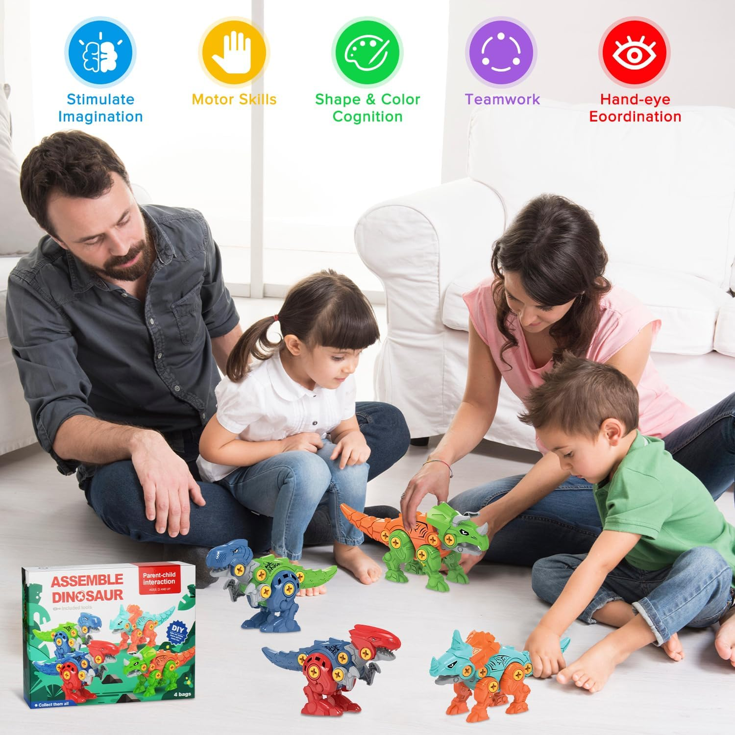 Yakiter 4 Pack Take Apart Dinosaur Toy, Educational Building Dinosaur Toy for 3 4 5 6 7 Year Old Kid Boy Girl, STEM Toy Birthday Gift Children Learning Construction Toy with Hand Drill Tool image number 5