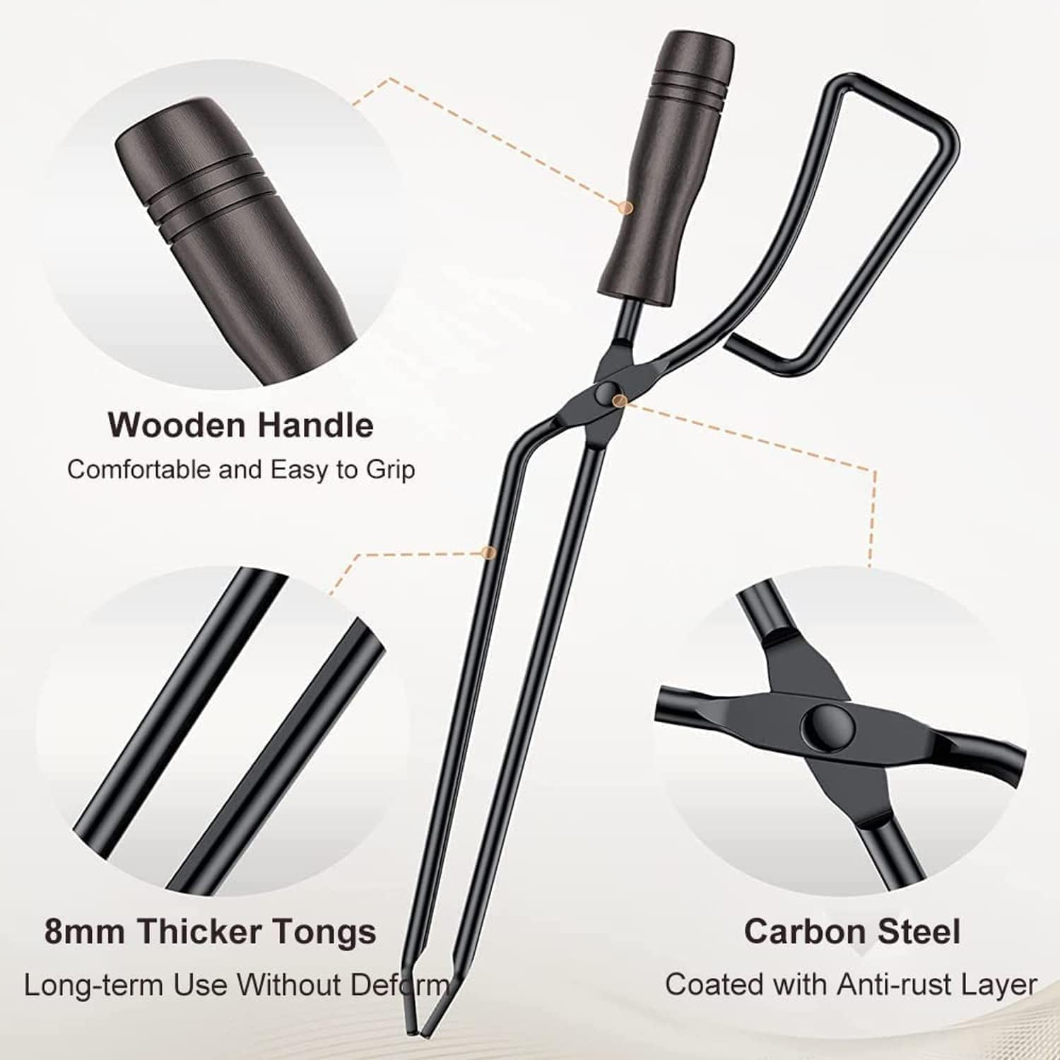 Pacify Fireplace Tongs Log Grabber Heavy Duty Fireplace Poker Firewood Tong Fire Pit Tools for Indoor Outdoor Campfire Charcoal Barbecue Tool image number 3
