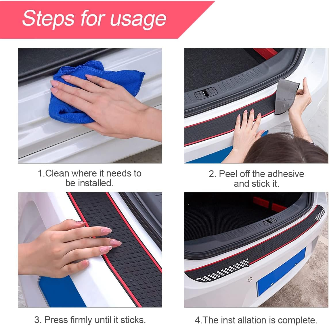 Car Rear Bumper Guard Protector, Universal Black Rubber Anti-Scratches/Slip Trunk Door Protective Pad for Most Cars, Auto Accessories for Men Women (Black)