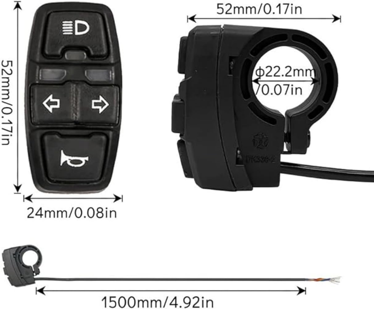 3 in 1 Electric Bike Scooter Switch, Headlight, Turn Signal, Horn Control Switch, 36V/48V On/Off Control, Waterproof Design, Multi Functional Switch Set for Electric Bicycles, Scooters, Motorcycles image number 1