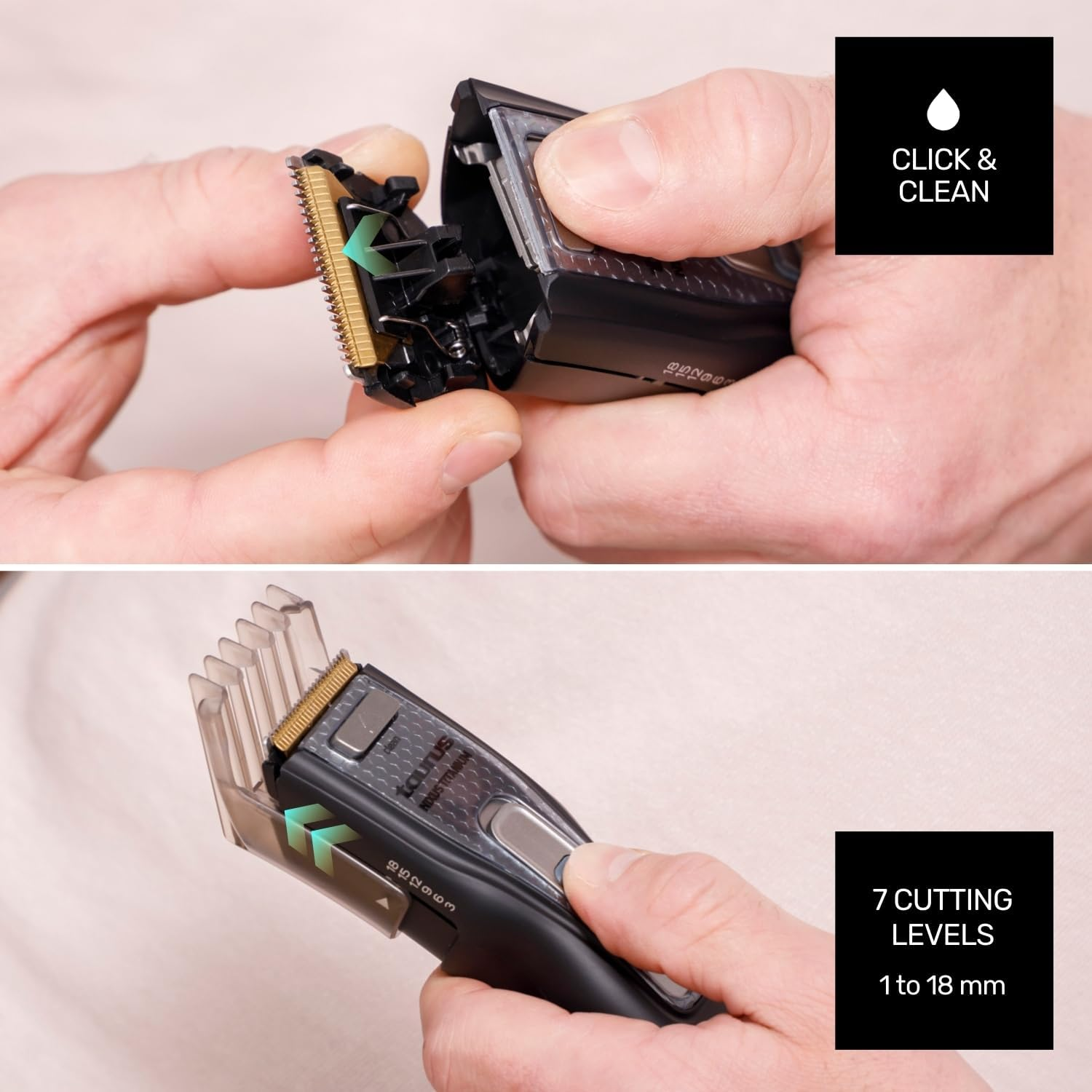 Taurus - Nixus Titanium Hair Clipper | 8000 RPM | Titanium Blades | Safe Cut Button | With/Without Cable | 60 Min Autonomy | Adjustable Guide Comb 1-18Mm | Quick Charge 1.5H | Case and Accessories image number 2