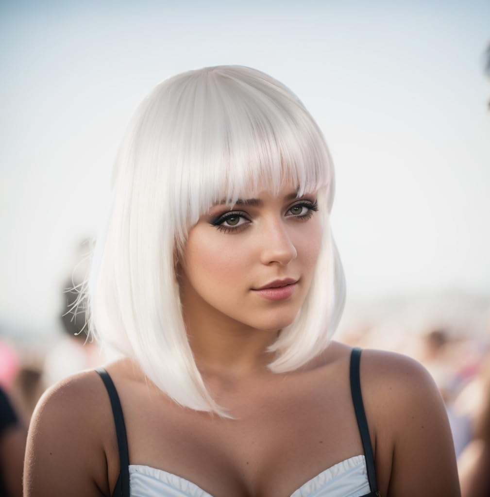 Prettyland C1415 Women'S White Bob Medium Length Short Natural Wig Matte Smooth Daily Date a Live Anemie Short Wig image number 2