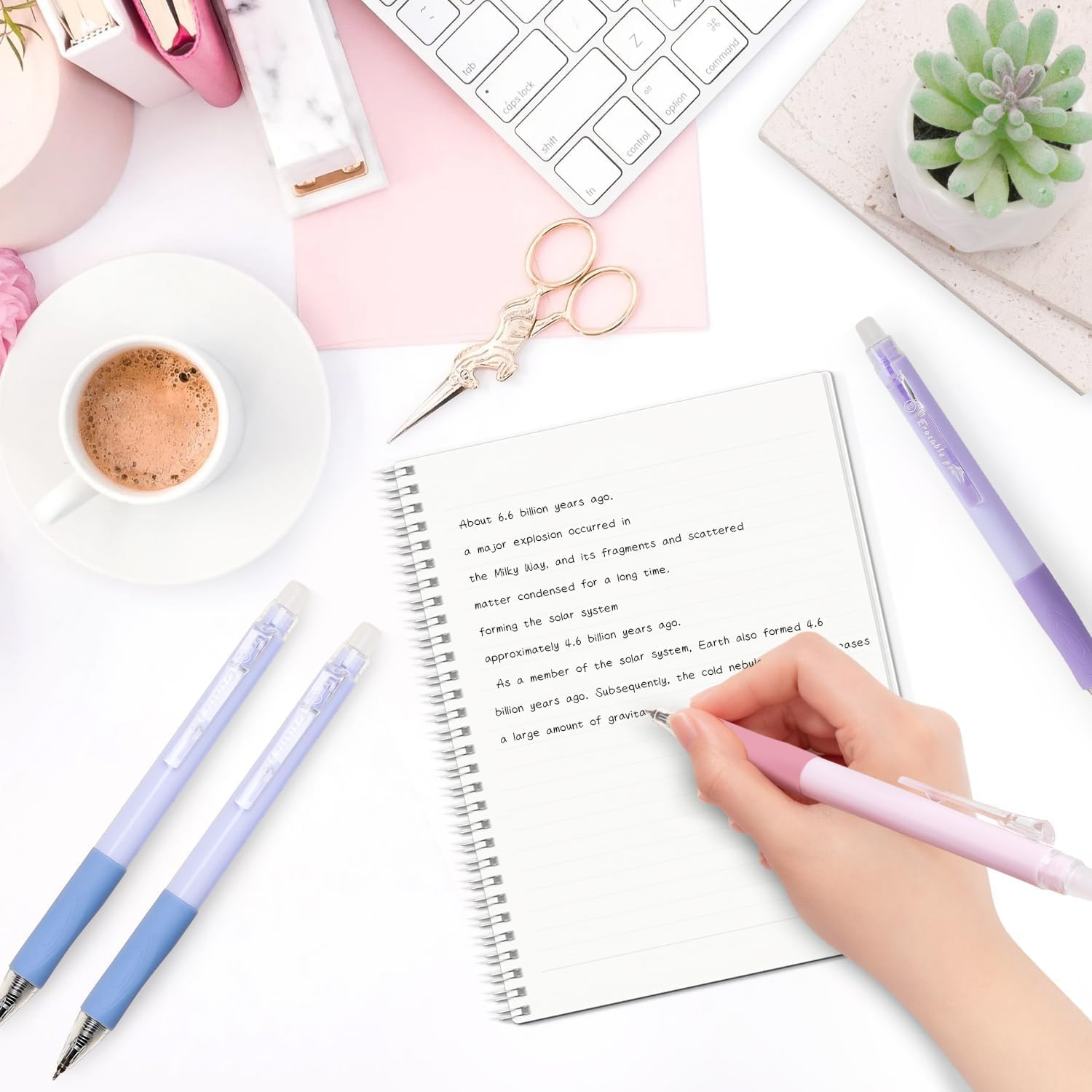 KAPASKI Retractable Erasable Gel Pens Clicker, 6Pcs 0.5Mm Black Ink Fine Point Smooth Writing Pens with Erasers, High-End Series Pens for School Office Home Supplies, Gifts for Girls Boys (Boys Style) image number 4