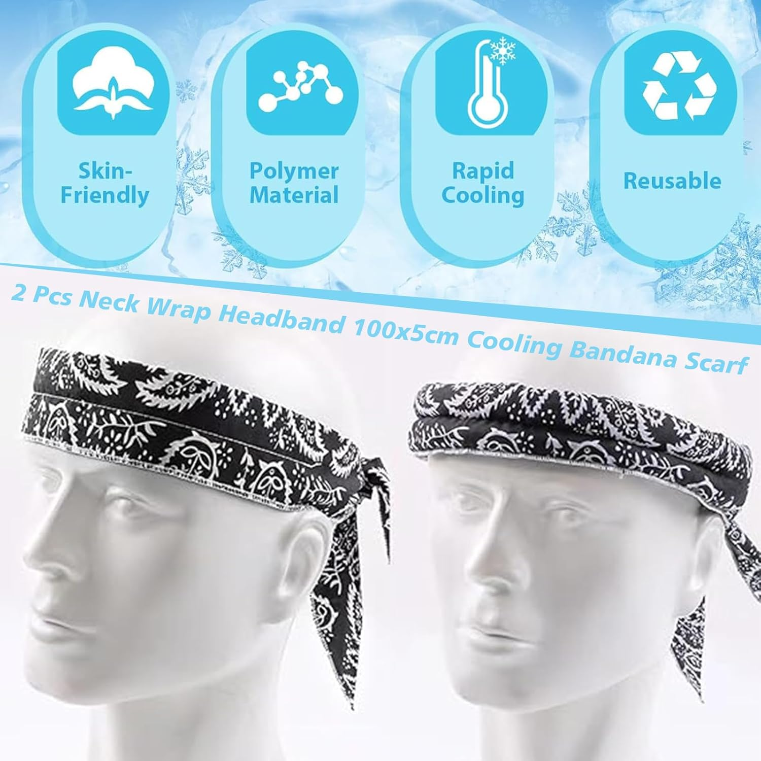 2 Pcs Neck Wrap Headband 100X5Cm Cooling Bandana Scarf Reusable Cold Towel for Men Women, Printed Sweat Absorbing Tie Around, Soak Chill Technology for Instant Cooling Relief - Orange image number 4
