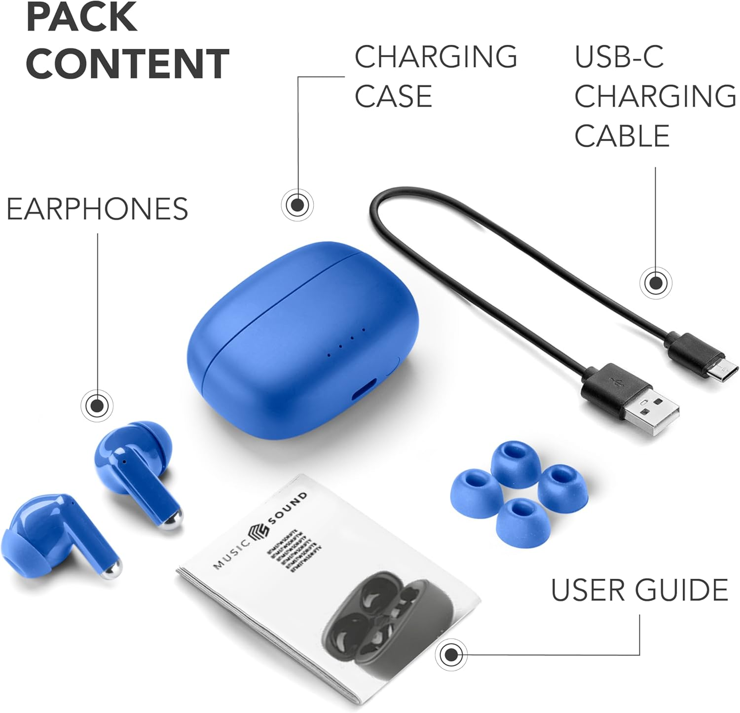 Music Sound Drift Bluetooth In-Ear Headphones Wireless with Compact Colourful Case, Auto Pairing, Touch Control, up to 22 Hours Playback Time, Blue image number 2