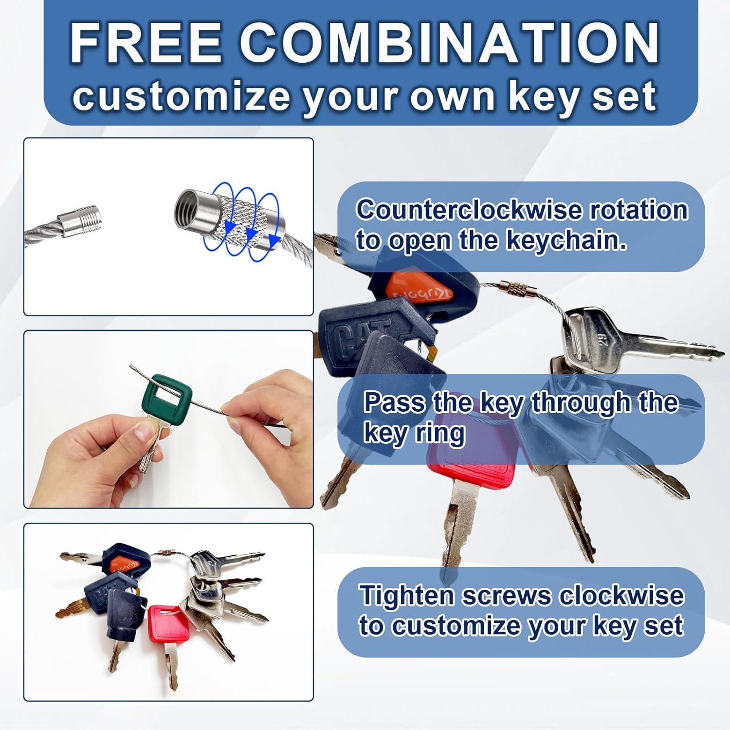 8PCS Ignition Starter Key Set S450 D250 K250 787 5P8500 14607 H800 459A Compatible with JCB Kubota Bobcat CAT Excavators Agricultural, Diggers Dumper, Roller, Forklift, Backhoe Tractor Etc image number 2