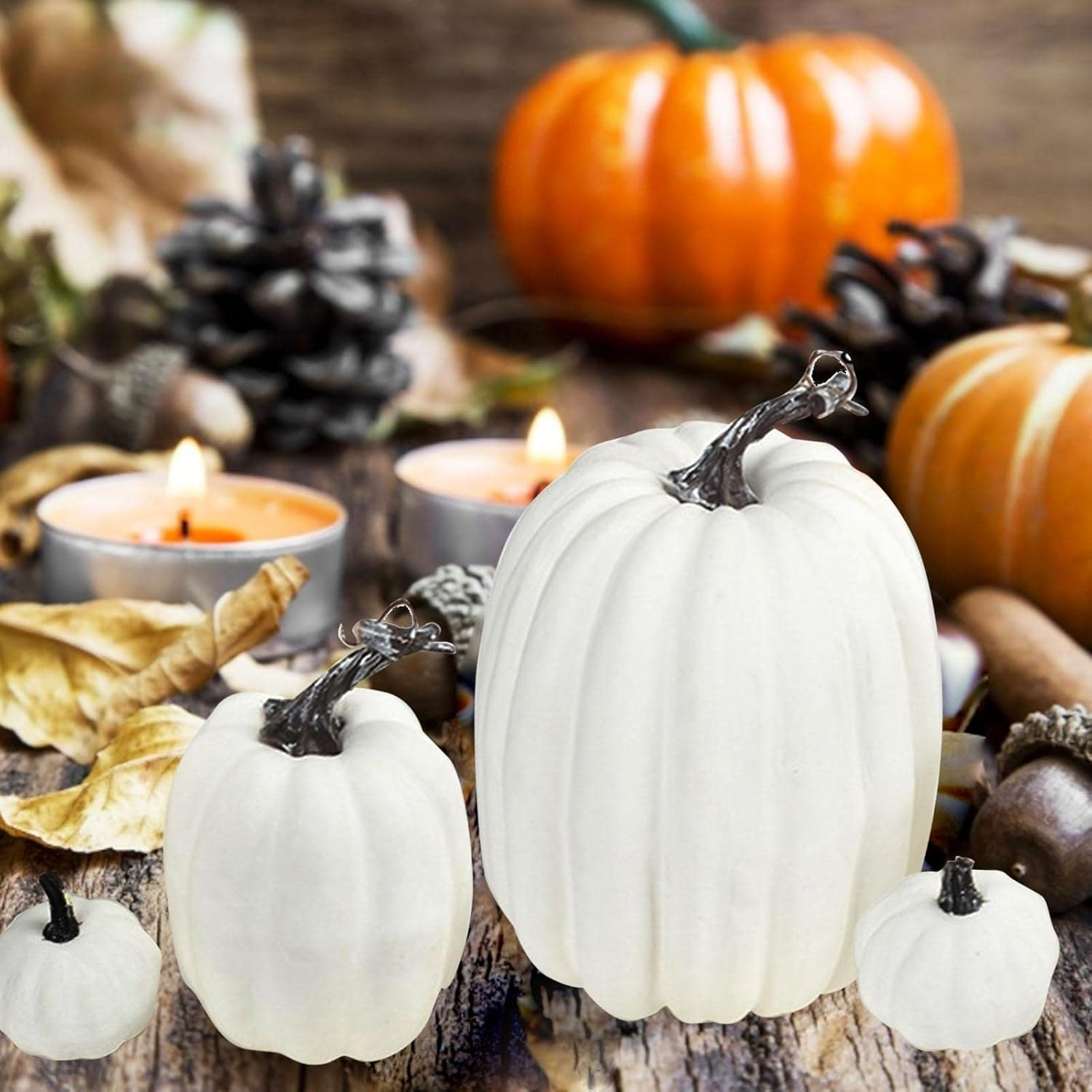 7 Pack Halloween Artificial Pumpkins, Assorted Sizes Foam Faux Pumpkins Halloween Fall Wedding Holiday Decorations