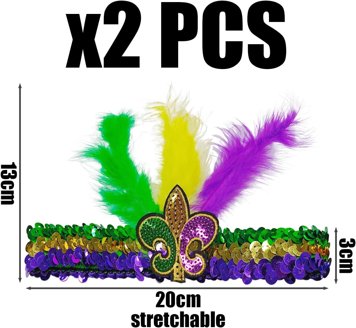 2 Pieces Sequin Feather Hair Bands, Creative Colourful Headwear, Personality and Stylish, Interesting Hair Accessories, Universal for Men and Women, Clothing Accessories