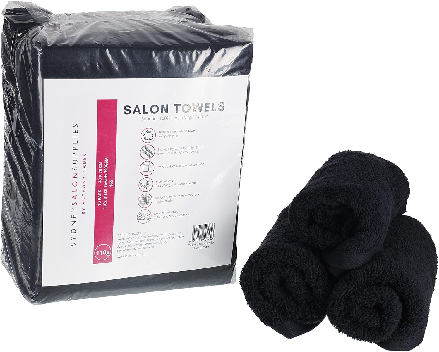 10 Black 135G SSS Salon Towel 100% Cotton Hand Towels Barber Beauty Gym Hotel SPA 35X75 image number 3