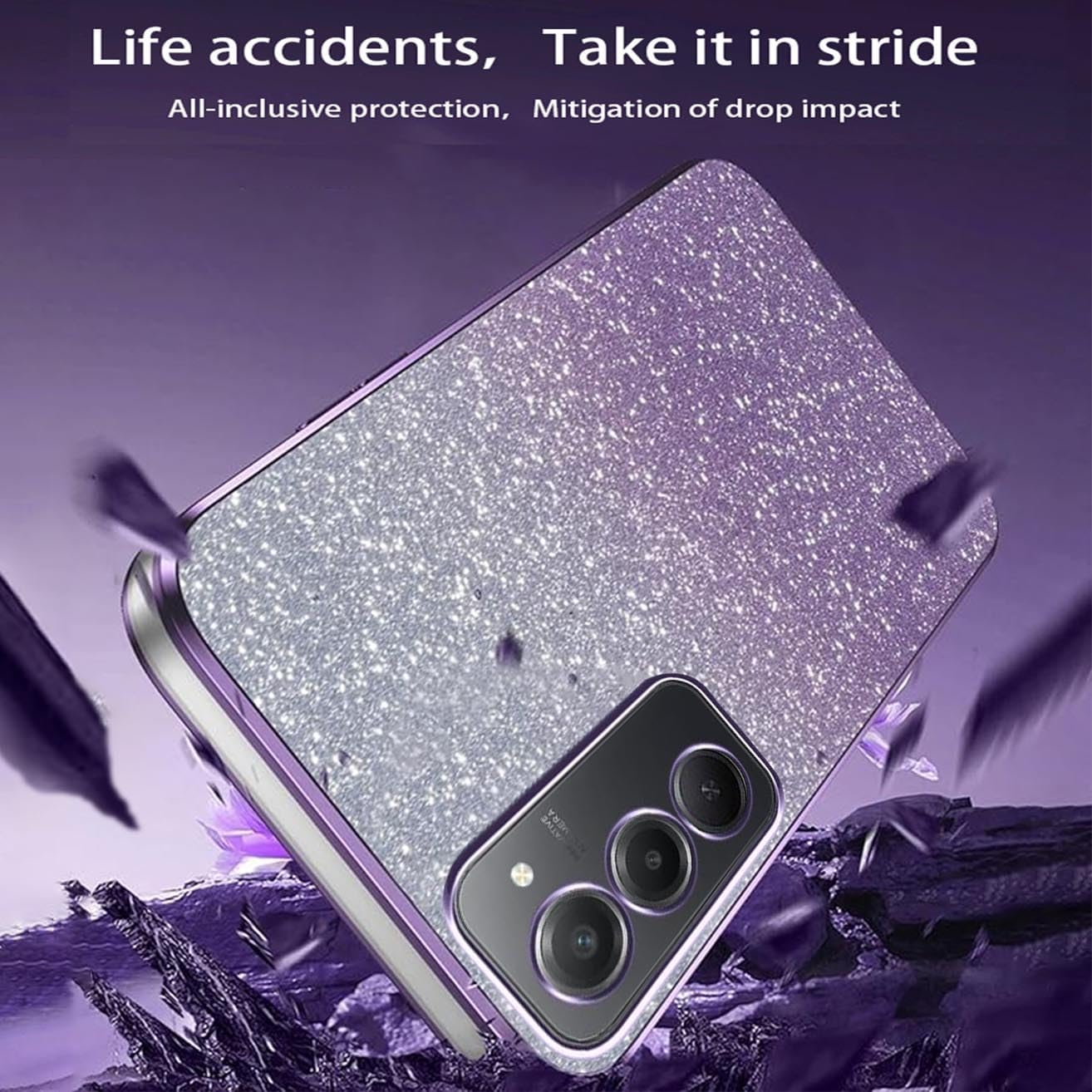 YUEQIAN Glitter Case for Xiaomi Redmi 15 4G / 5G, Ultra Thin Transparent Shiny Sequins Girls Mobile Phone Case, Soft TPU Silicone Shockproof Drop-Proof Protective Case Pink - Purple image number 5