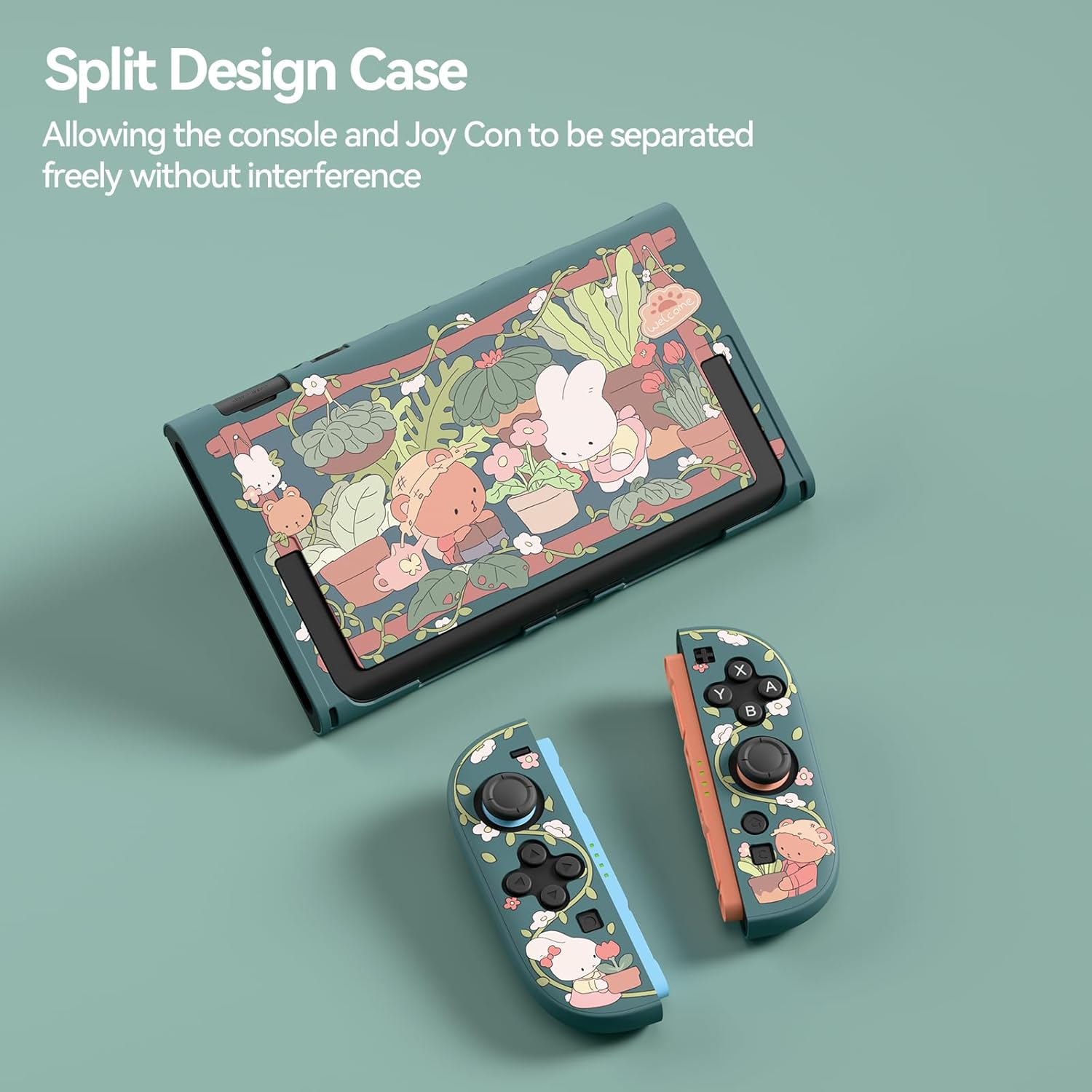 Geekshare Protective Shell Compatible with Switch 2, Kawaii Cartoon Dockable Case for Switch 2, Anti-Scratch and Shock-Absorption Design Cover Skin - Bunny Garden