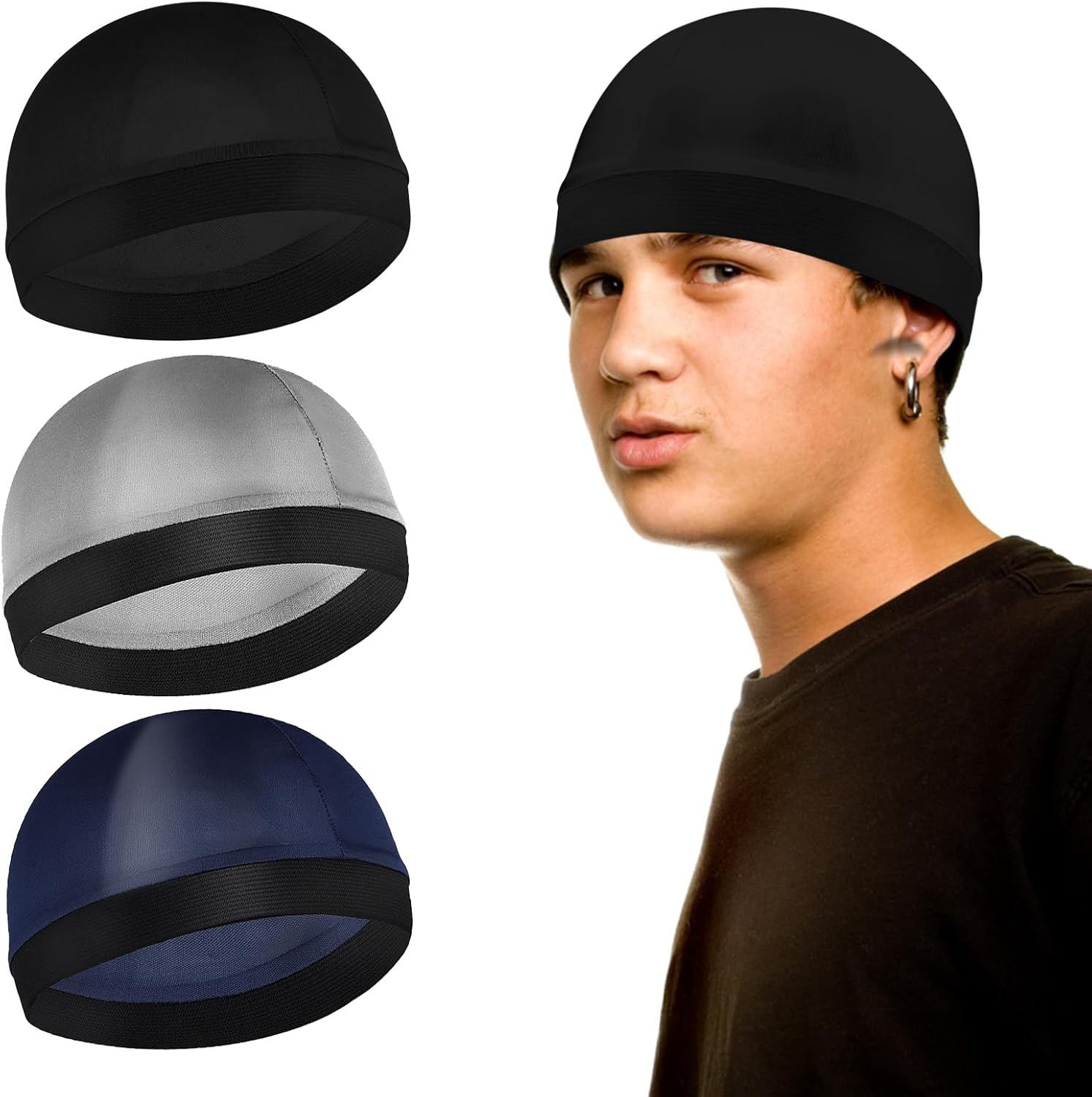 Sibba 3 Pieces Unisex Satin Silky Wave Caps 360 540 720 Wave Elastic Band Silky Durag Headwear Stockings Wig Beanie Cap