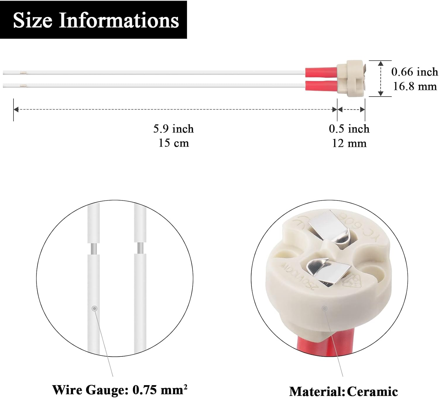 Dicuno (6-Pack) Bi-Pin Base, Lamp Holder G4, G6.35, GY6.35, GX5.3 MR16, GZ4 MR11, GU5.3, Led Bulb Socket, Ceramic Body image number 3