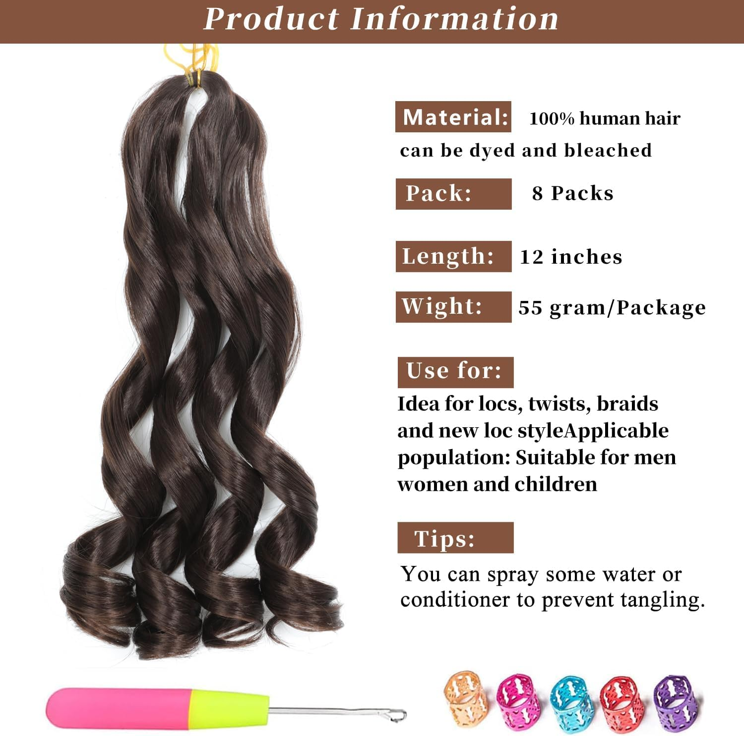 French Curl Braiding Hair 12 Inch 8 Packs Curly Braiding Hair Pre Stretched French Curls Braiding Extension Curl Crochet Braids Spiral Extensions (4#, 12 Inch (Pack of 8) image number 4
