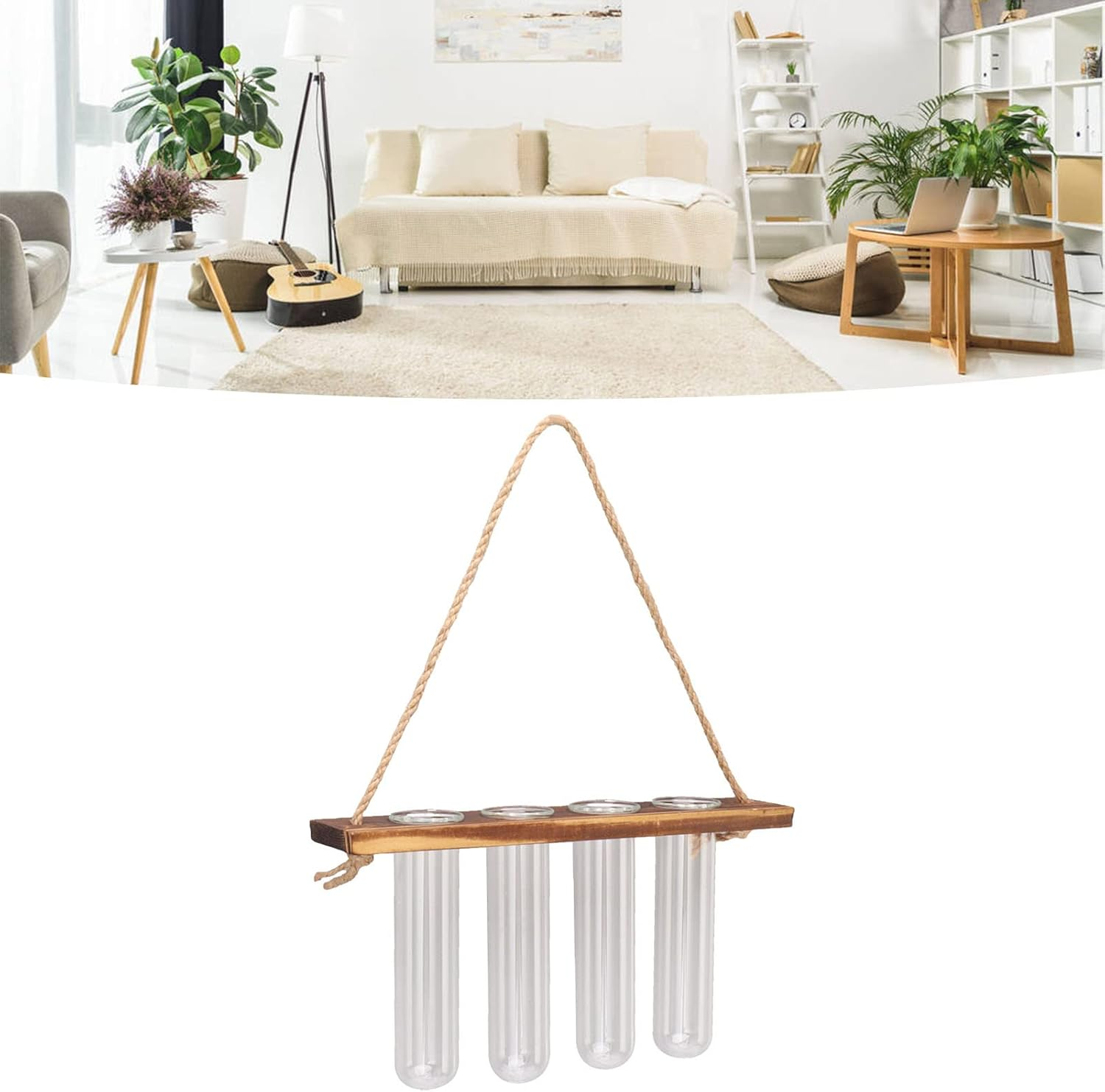 Plant Propagation Station, Wall Hanging Plant Terrarium with Wooden Stand Glass Planter Test Tube Plant Hanger Flower Vases for Hydroponic Plants Cutting Flower, Home Decoration (Retro Color) image number 1