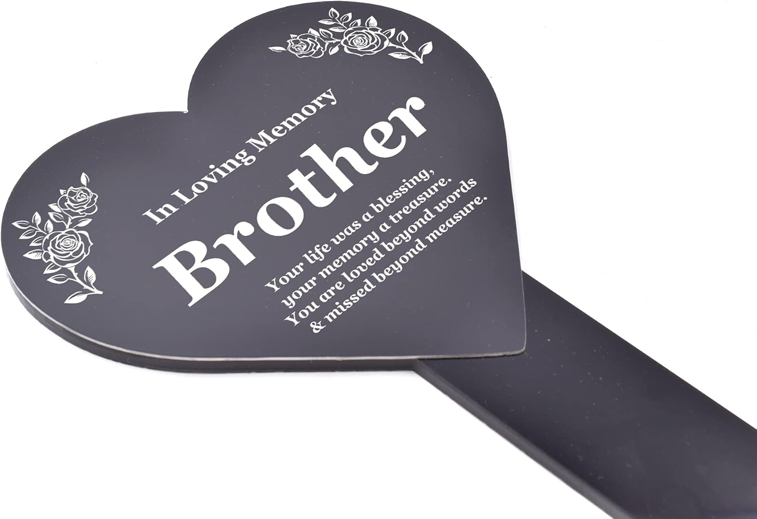 Origindesigned Brother Heart Shaped Memorial Plaque with Stake - Black & White image number 2