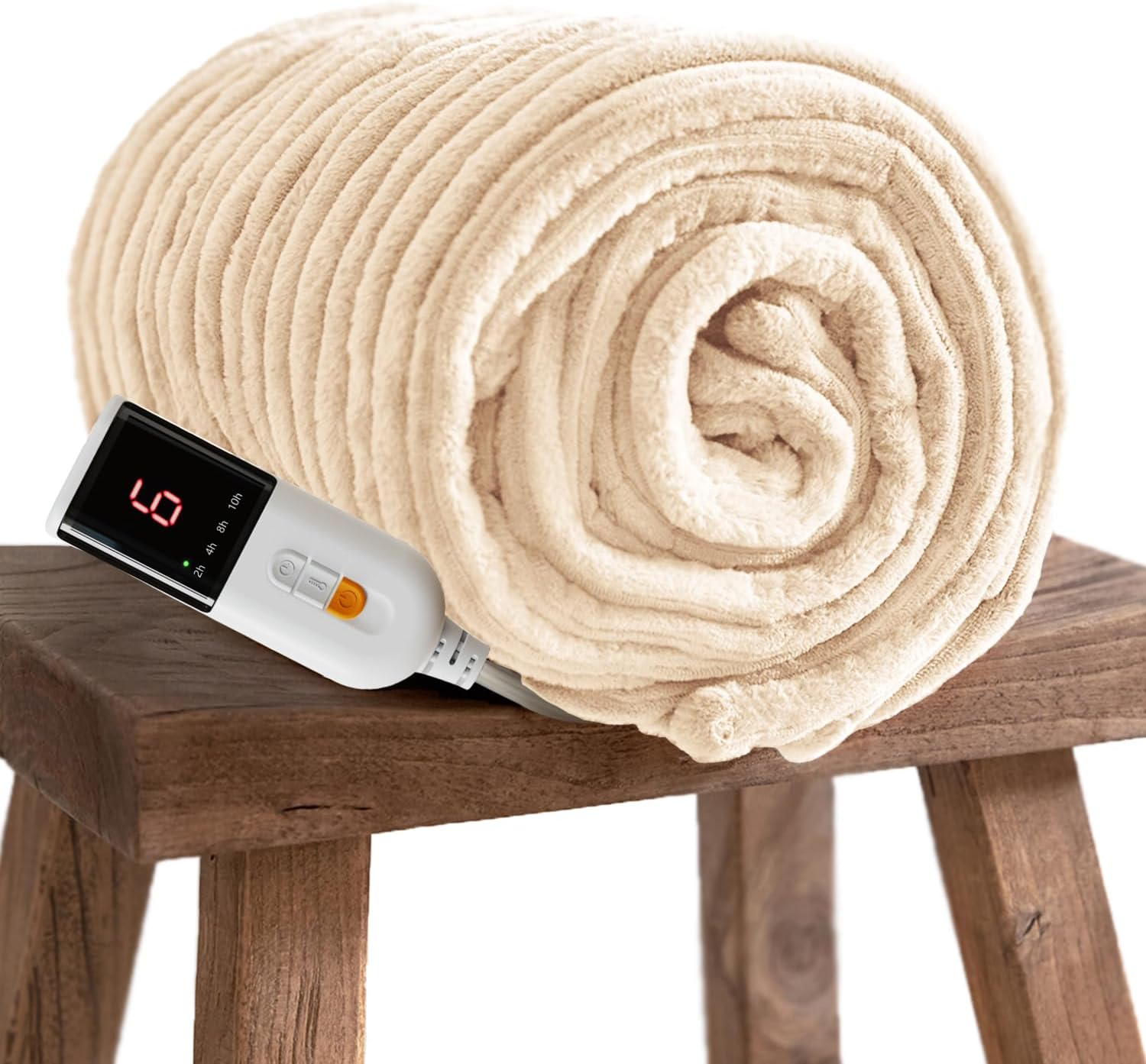 GOTCOZY Heated Blanket Electric Throw - Ribbed Faux Fur Electric Blanket, 130X160Cm Heating Blanket with 10 Time Settings & 6 Heat Settings,Overheat Protection Machine Washable(Gray)