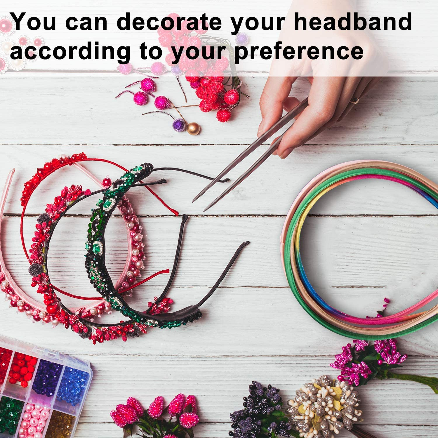 Duufin 50 Pieces Satin Headbands 1 Centimeter Ribbon Headband Non-Slip Colorful DIY Headbands for Women and Girls, 25 Colors image number 2