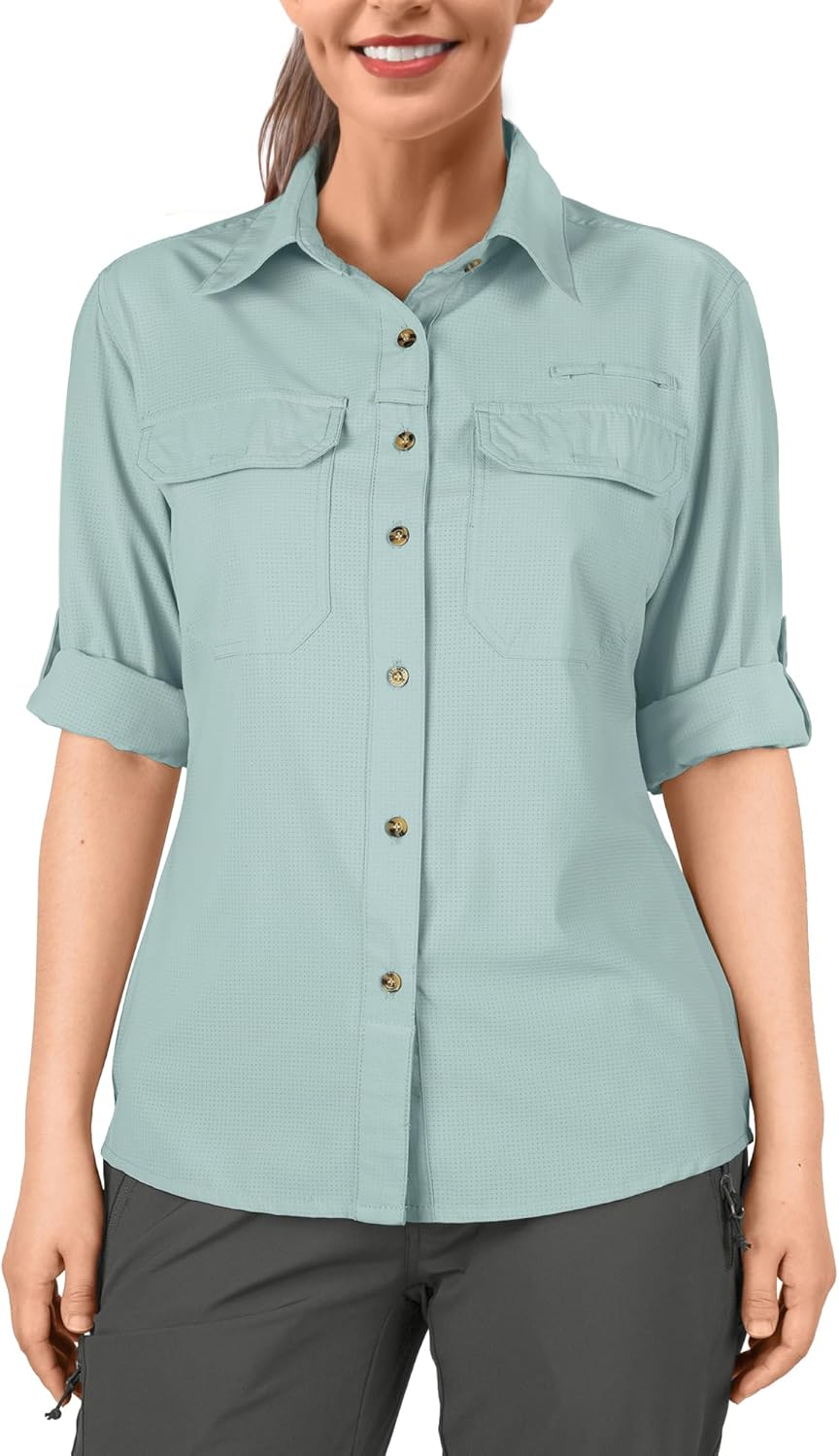 33,000Ft Women'S Hiking Shirts UPF50+ UV Protection Outdoor Shirt Quick Drying Casual Shirt Long Sleeve Functional Shirt Fishing Shirt for Walking Safari Travel Golf