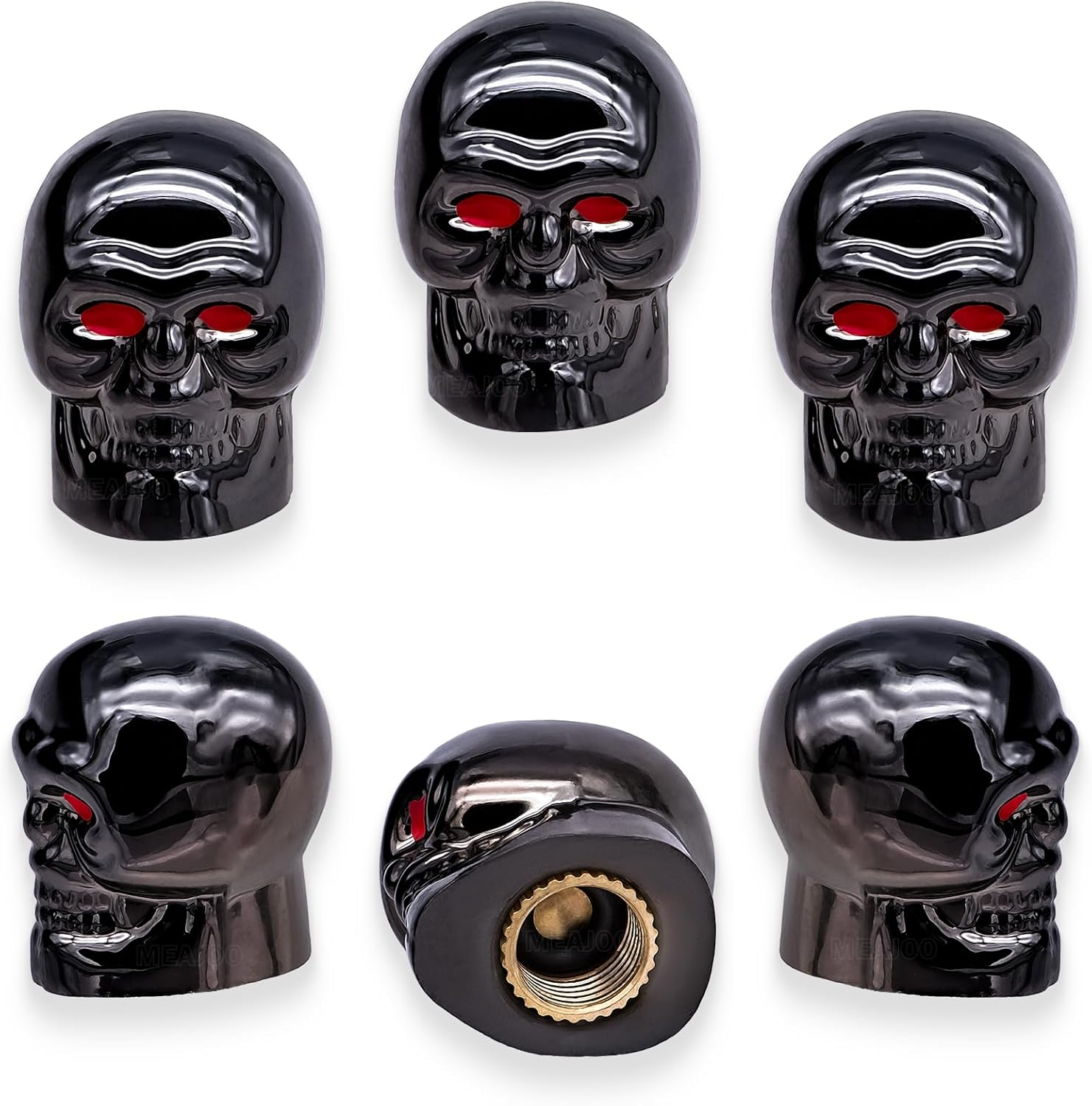 MEAJOO 4PCS Skull Style Tire Valve Stem Caps, Dustproof Wheel Valve Covers Accessories, with Rubber O-Ring, Universal for Cars, Suvs, Bike, Bicycles,Trucks and Motorcycles (Black)