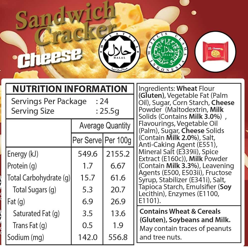 ZESS Cheese Sandwich Crackers, Cheesy Biscuit Sandwiches Snack 18 Individually Wrapped Packs Office and Kids Snack on the Go Snack for School Trip 612G image number 6
