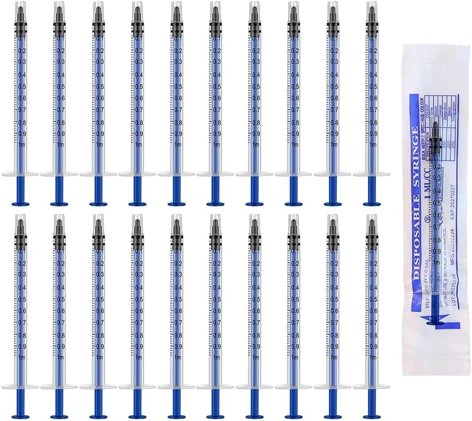 QOOWFEANIG 50Pcs 1Ml 1Cc Syringes with Cap,Reusable Small Plastic Liquid Measuring Syringe with Measurement Marks for Scientific Labs, Pet Feeding, Refilling Cosmetics image number 5