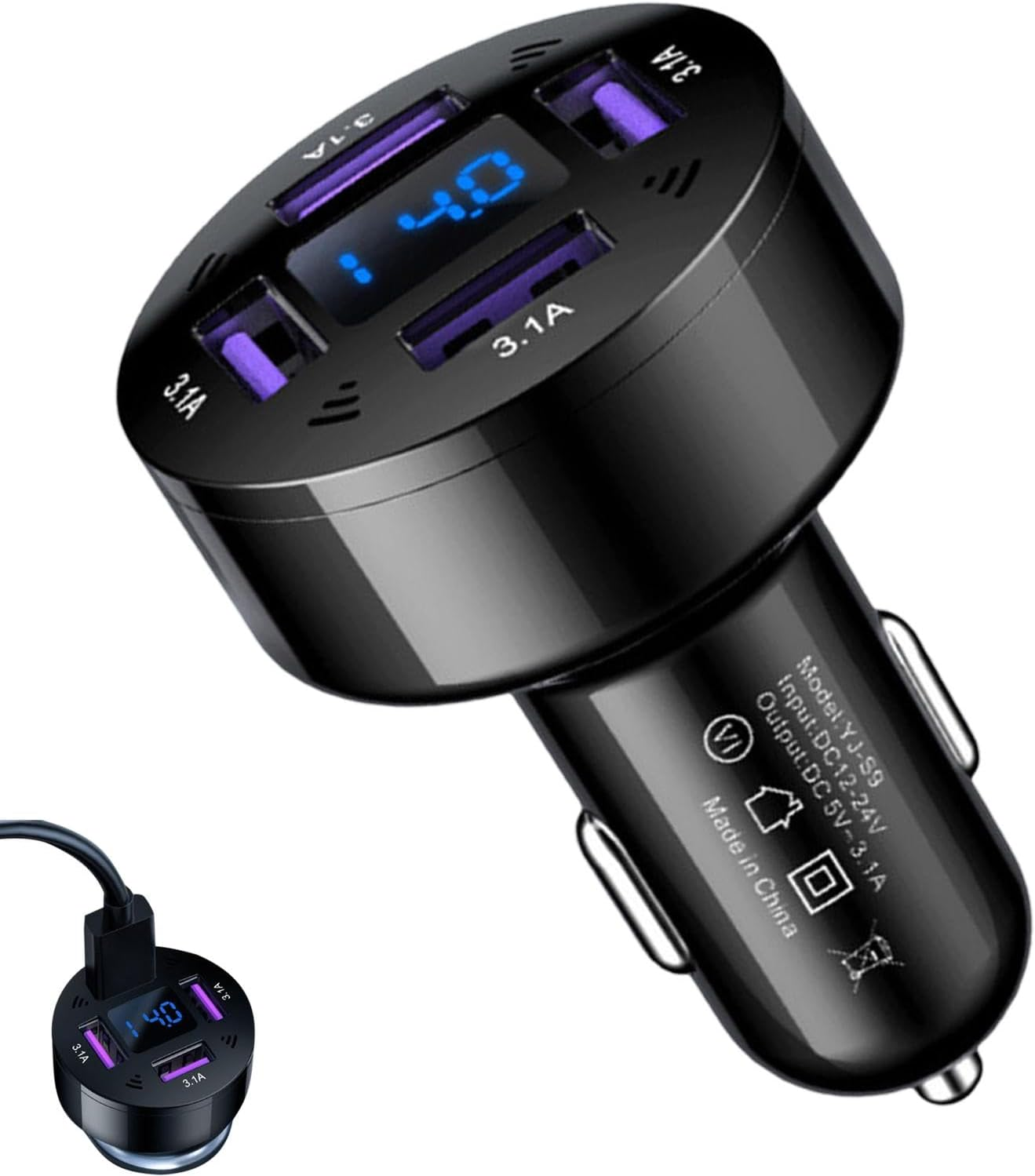 Car Charger USB Fast Charge | Fast Charging Block 4-Port Plug-In Phone Adapter,12-24V Car Charging Head Plug-In for Smartphones, Drive Recorders, Cameras image number 4