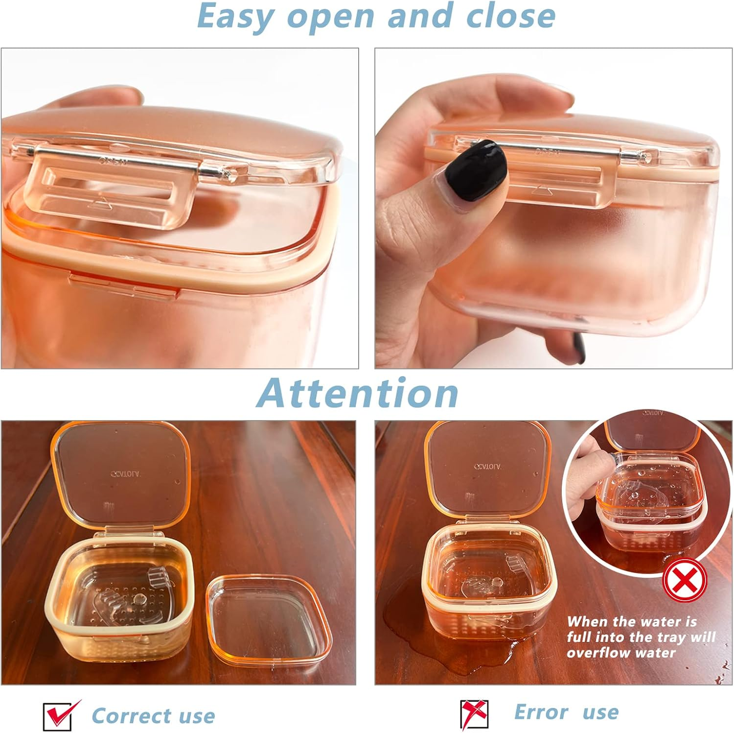 Denture Bath Cup, Denture Case,Retainer Cup,Three-Layer Retainer Case,Denture Cup, Mouth Guards Holder, Partial Denture Soak Container, Retainer Box Size:3.15 * 2.08 * 3.35(Black) image number 3