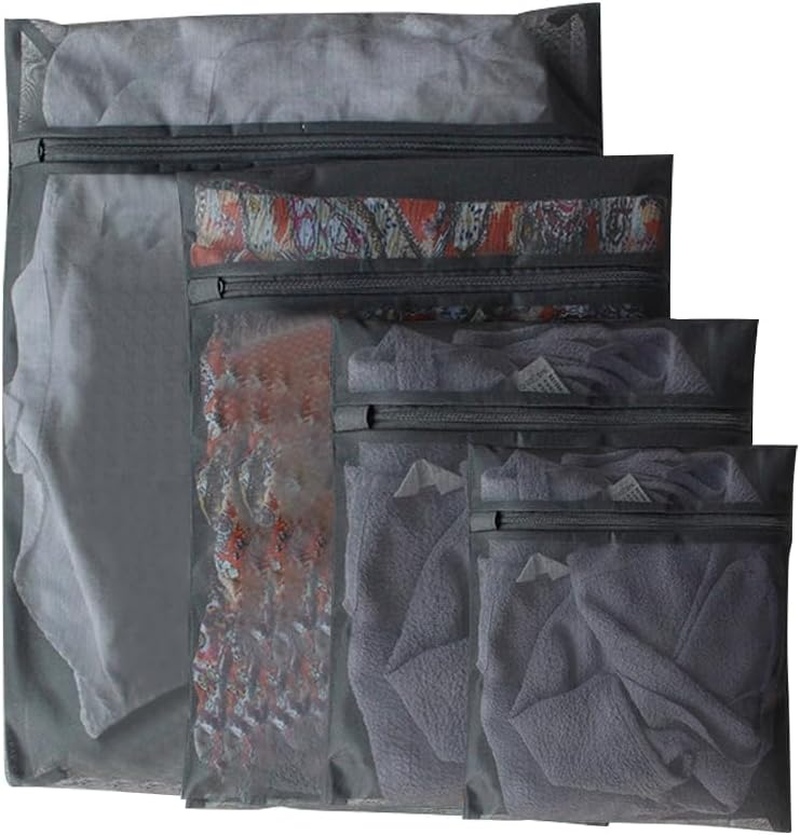 Chamgeco 4PCS Mesh Laundry Bags, Travel Storage Organize Bag for Delicates with Premium Zipper, Clothing Washing Bags for Laundry,Blouse, Bra,Hosiery,Stocking,Underwear,Lingerie (Set of 4 - Black)