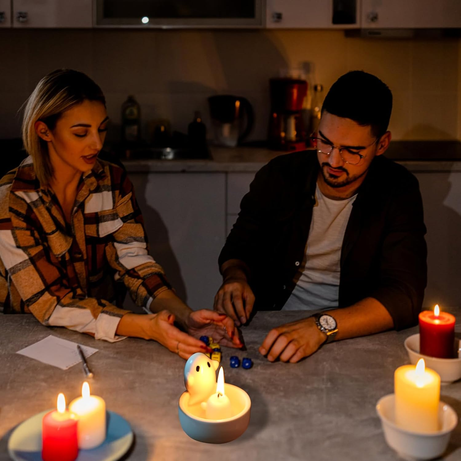 Ghost Candle Holder, White Ceramic Candlestick Cartoon Cute Ghost Figurines Scented Candle Holder for Girls Women Halloween Birthday Gift Home Table Decoration image number 3