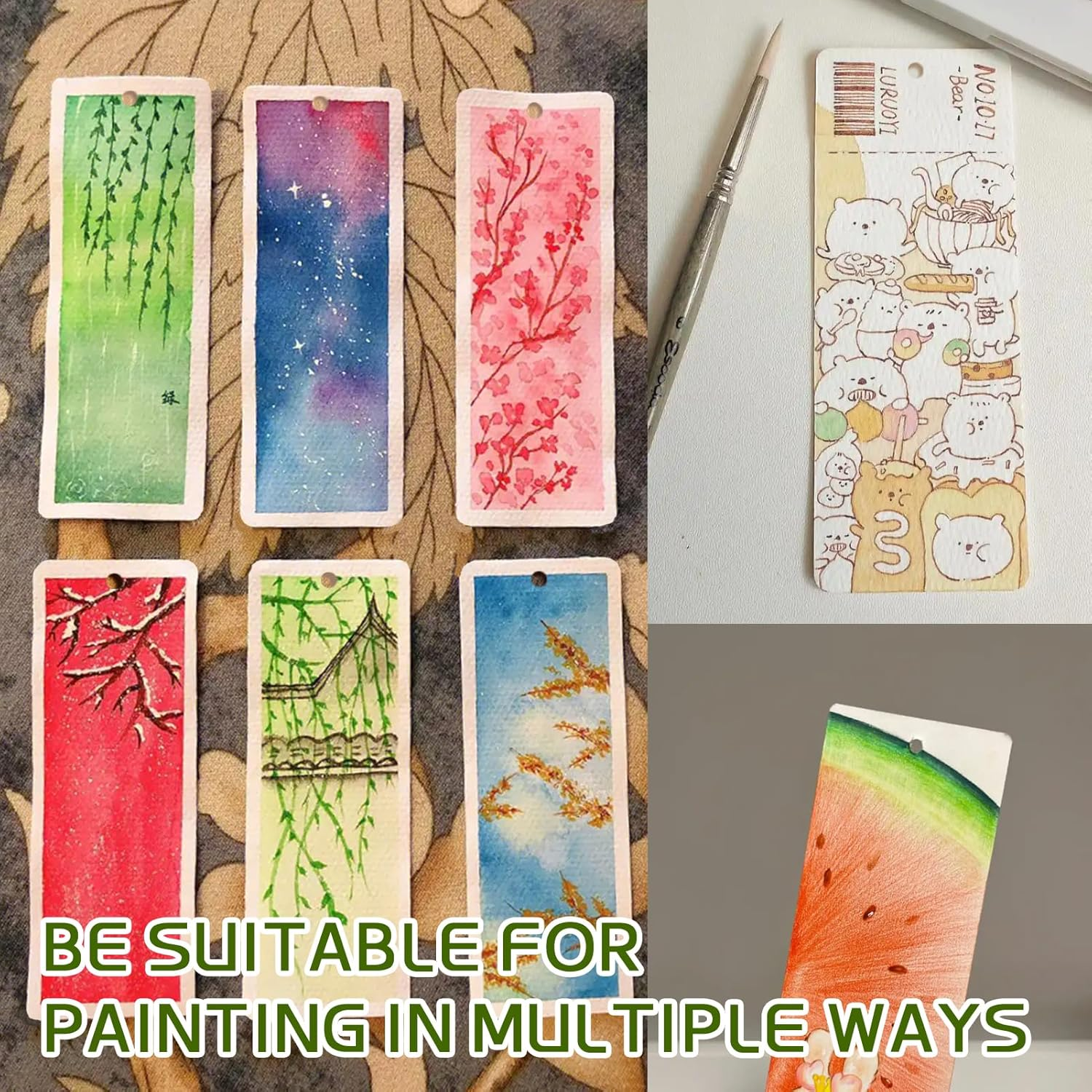 50 Sheets of Watercolour Paper 300 G, Bookmark Blank, Bookmark Paper, Natural White Watercolour Paper, Cold Pressed and Acid Free, for Painting and Crafts of Postcards, Notepads image number 2