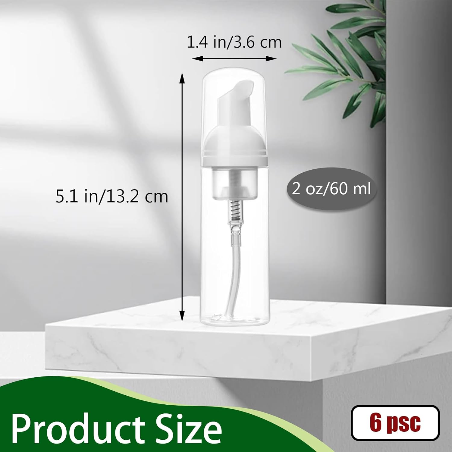 INCAUCA 2 Oz/60Ml Foam Pump Bottle Dispenser 6 PCS, Travel Size Foaming Soap Dispenser, Small Hand Soap Dispenser Refillable, Empty Containers for Toiletries Liquid, Lash Cleanser, Shampoo