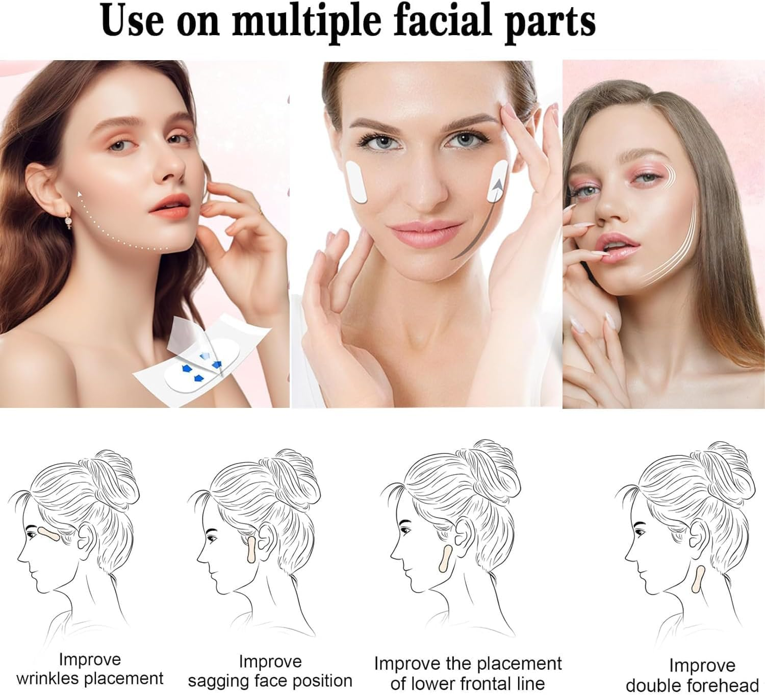 ZUJIACUN 120Pcs Invisible Facial Pull Band, Invisible Waterproof Mask, Instant Makeup Mask Tool, Hides Female Facial Line Smoothing and Tightening Band, Wrinkles and Loose Skin Reduce Tight Skin image number 5