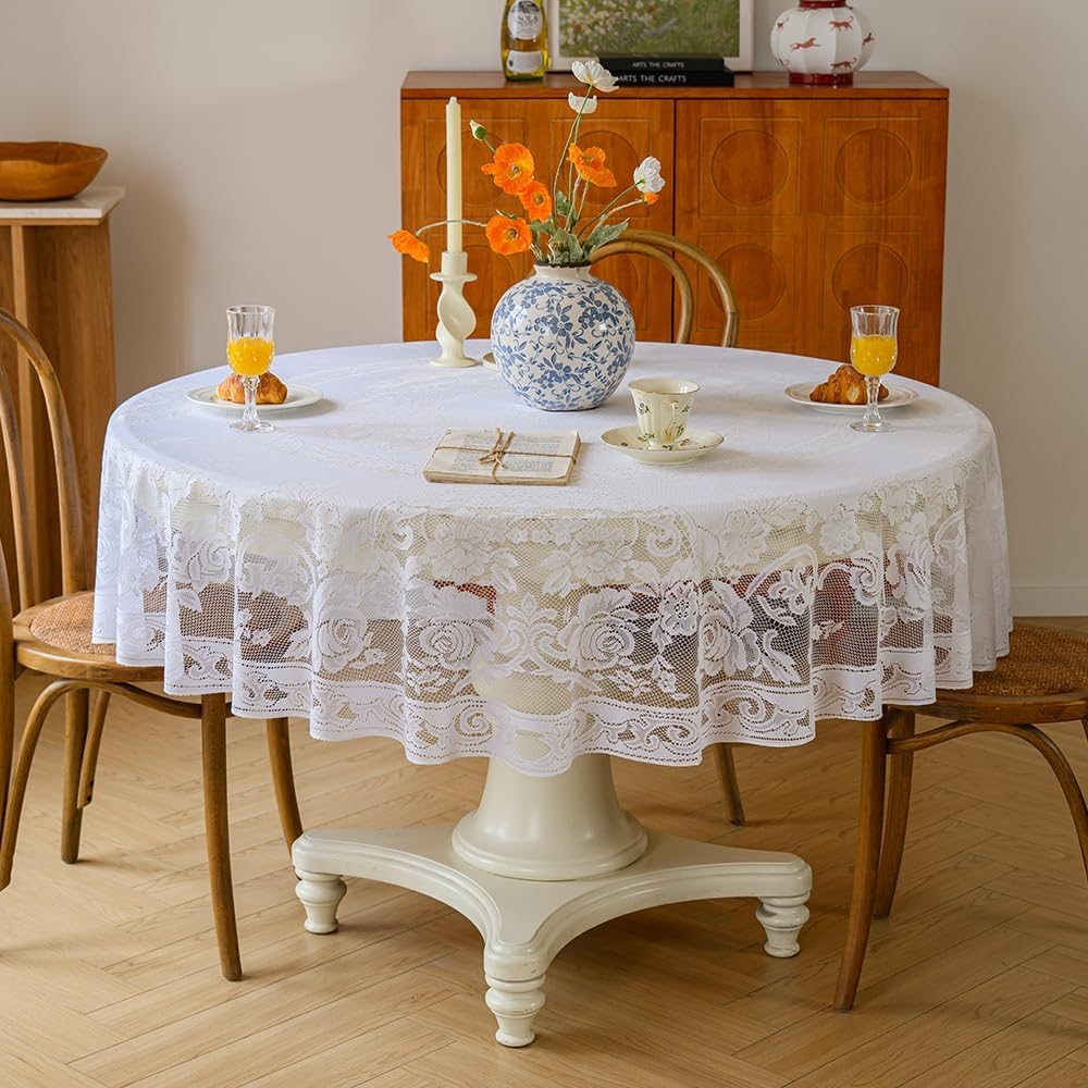 Anaado Lace round Table Cloth for Dining Table 70 In, round Table Cover, White, 180CM image number 4