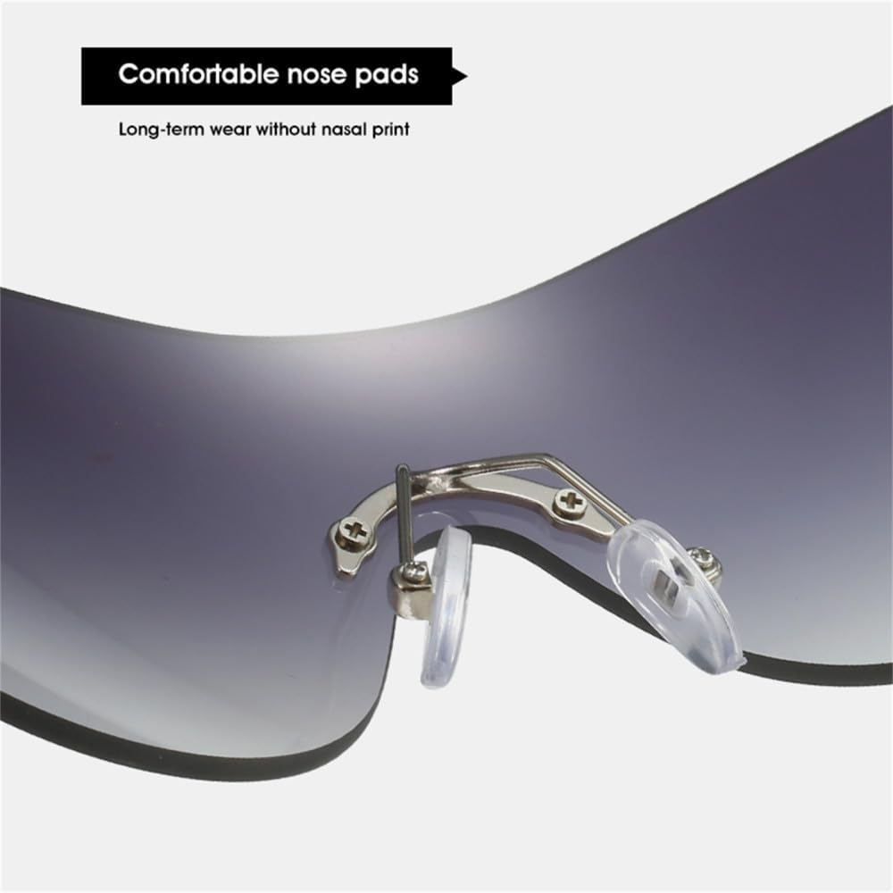 JRLLFD One-Piece Sunglasses Rimless Glassess with Double Love Heart-Shaped Pink Gradient Wrap around Sun Glasses image number 2