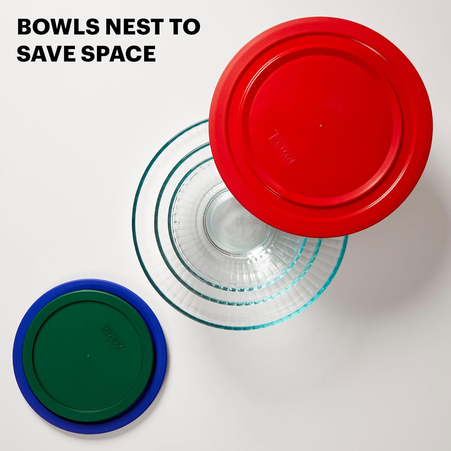 Pyrex Sculpted Large 6-Piece Glass Mixing Bowls, 1.3 QT, 2.3 QT, and 4.5 QT Prepping and Baking Food Storage Set, Dishwasher, Microwave and Freezer Safe image number 1