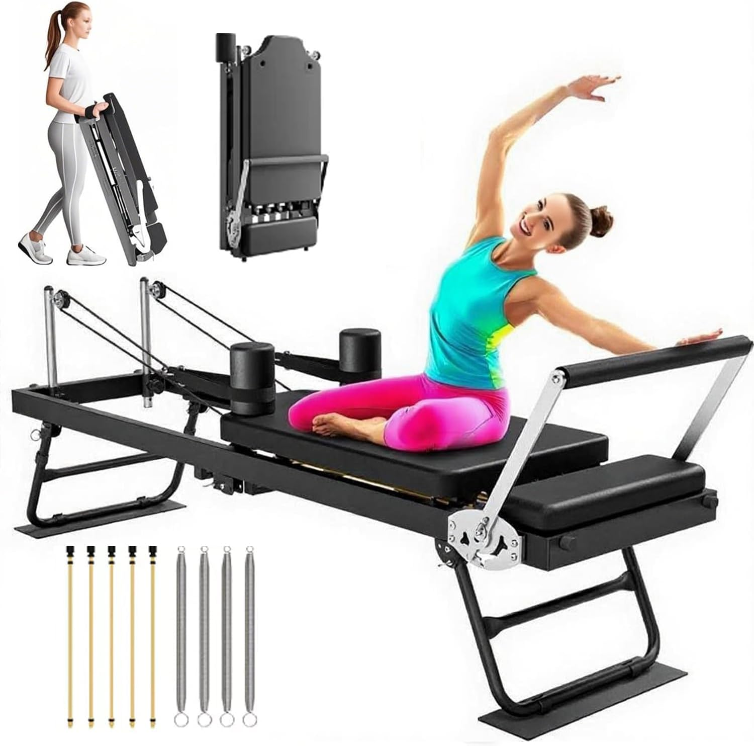 Pilates Reformer Foldable Reformer Pilates Machine & Equipment for Home Use and Gym Workout Suitable for Advanced and Beginners Users, up to 400 Lbs Weight Capacity image number 6